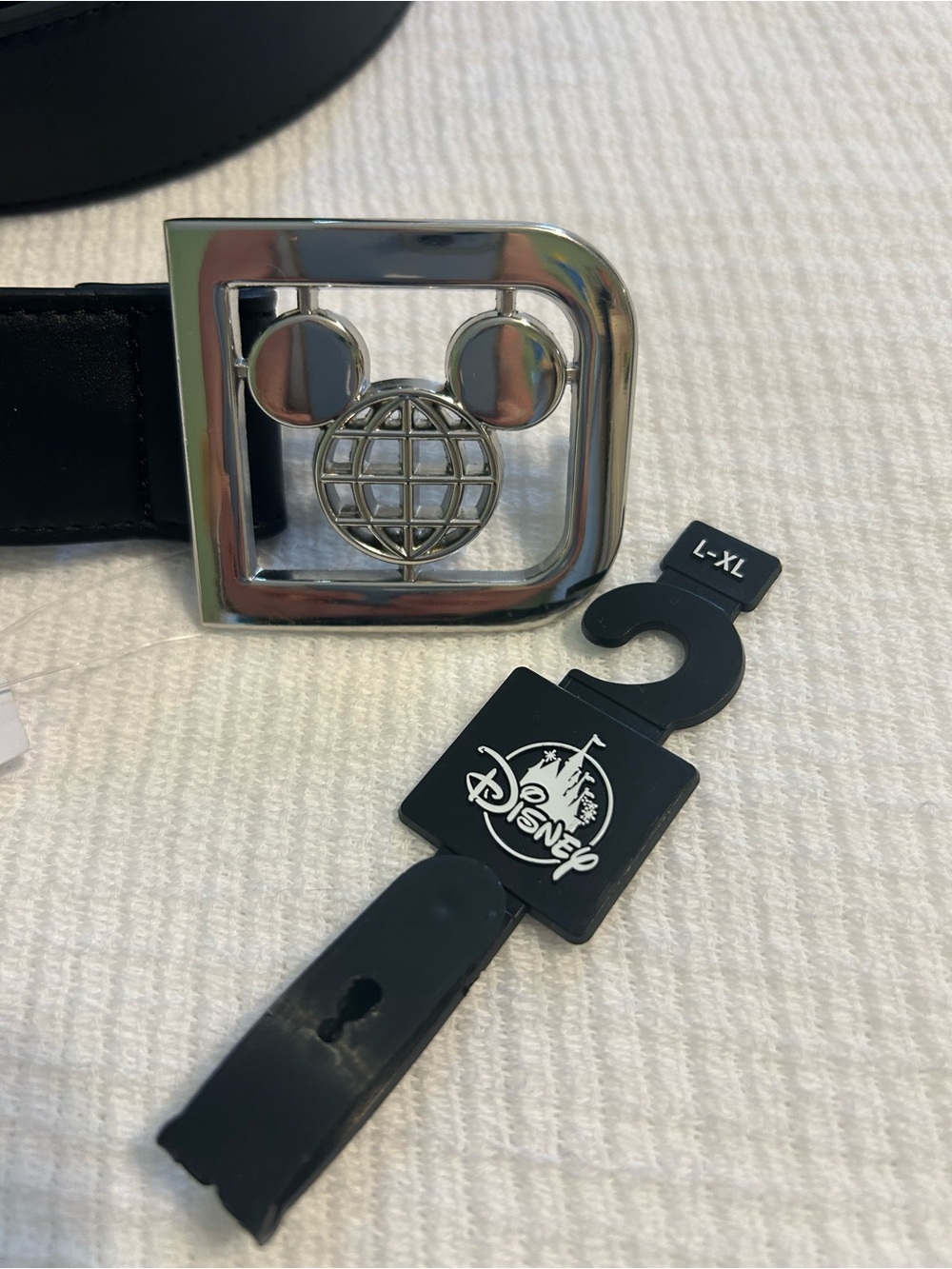 Disney Unisex Black Leather Belt with Silver Mickey Mouse logo Buckle - L/XL